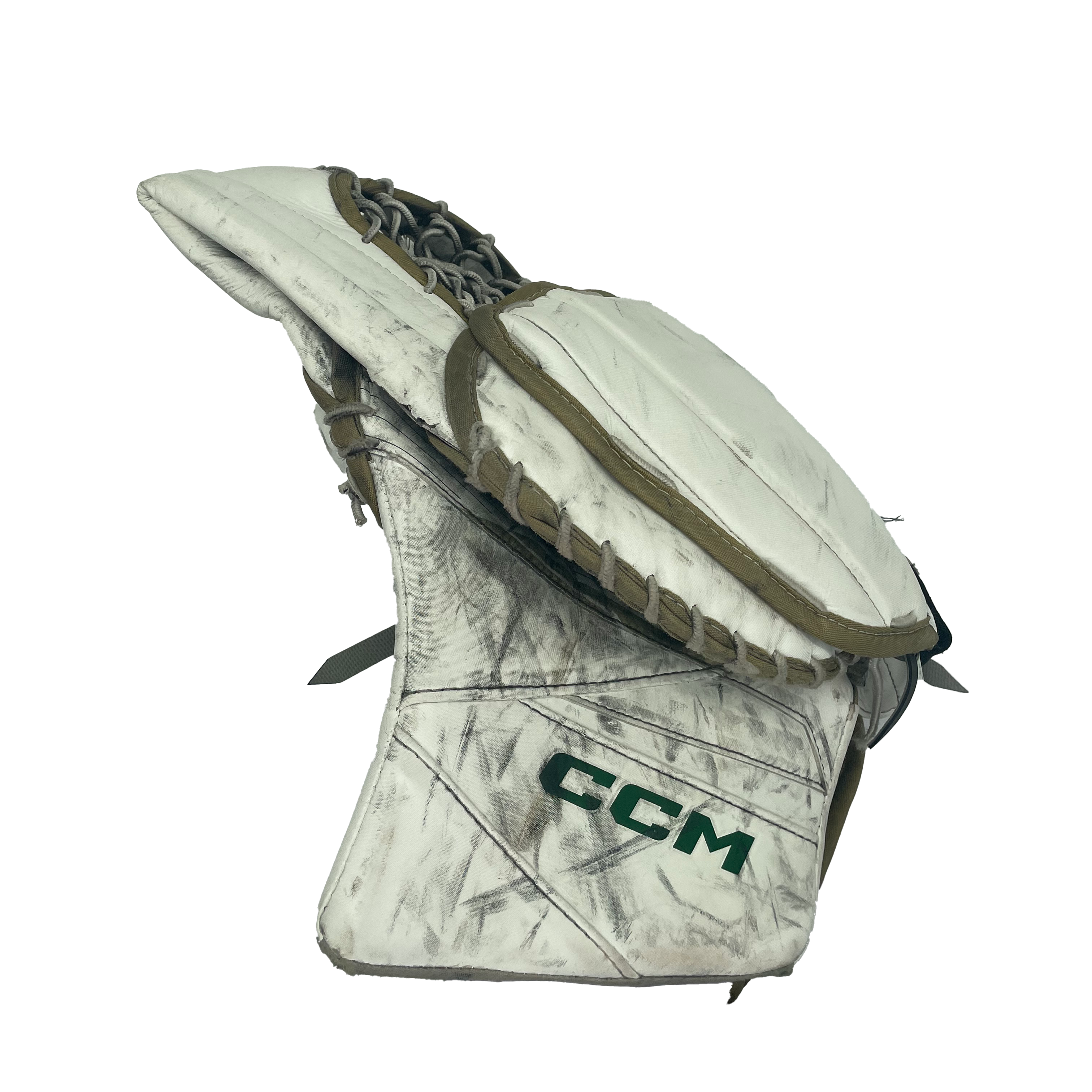 CCM Axis 2 - Gant de gardien de but Pro Stock d'occasion (blanc/vert/or)